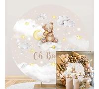 MIRRORANG Diametro 2m Oh Bambino Carino Orso Sfondo Rotondo per Baby Shower Cartone Animato Fiaba Luna Nuvole Stelle Foto Sfondo Bambini Festa di Compleanno Torta Tavolo Decorazione, Poliestere