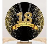 MIRRORANG Diametro 2m Rotondo Nero Oro Sfondo per Felice 18 ° Compleanno Oro Glitter Pois Fascio di Luce Fotografia Sfondo Ragazzo Ragazza Festa di Compleanno Decorazione, Poliestere