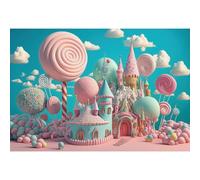 MIRRORANG Fondale per fotografia di Candy Land 3 x 2,5 m - Disegno cartone animato, lecca lecca gigante, castello di cioccolato, palloncino, per ragazza, principessa, festa di compleanno, baby