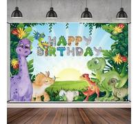 MIRRORANG Poliéster 1,8x1,1m sfondo dinosauri compleanno Banner Giurassico Periodo Tema Compleanno Festa Decorazioni Banner Verde Leaves Tropicale Giungla Tema Compleanno Sfondo Torta Tavolo Banner