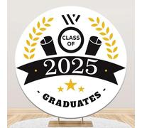 MIRRORANG Poliestere Diametro 2m Oro Bianco Classe di 2025 Laurea Sfondo Rotondo Corona di Alloro Design Diploma Fotografia Sfondo per Senior Partito Photo Booth Oggetti di Scena