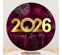 MIRRORANG Polyester Diametro 1.5m Sfondo rotondo rosso viola 2026 Felice Anno Nuovo Fuochi d'artificio Sfondo bokeh glitterato dorato per fotografia Decorazione per feste di Natale
