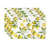 MIRRORANG Set di 4 tovagliette a tema limone, 45 x 30 cm, ad acquerello, limoni, foglie verdi, iris, fiori bianchi, estivi, freschi, per cucina, sala da pranzo, per la primavera e l'estate,