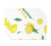 MIRRORANG Set di 4 tovagliette con frutta, 45 x 30 cm, motivo: fette di limone e foglie, per cucina estiva, sala da pranzo, decorazione fresca