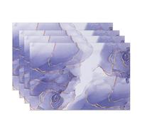 MIRRORANG Set di 4 tovagliette con stampa marmorizzata viola, 45 x 30 cm, design astratto, azzurro e bianco, motivo marmorizzato con venature dorate, lavabili in lavatrice, per cucina, sala da pranzo,