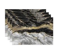 MIRRORANG Set di 4 tovagliette in marmo, 45 x 30 cm, nero/oro, marmo, lavabili, per cucina, sala da pranzo, decorazione per feste