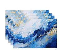 MIRRORANG Set di 4 tovagliette in marmo blu, 45 x 30 cm, design astratto, colore azzurro con venature dorate, lavabili in lavatrice, resistenti, per cucina, sala da pranzo, tavolo moderno, decorazione