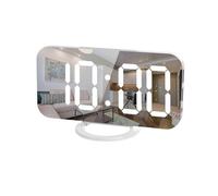 Mirrored Electronic Snooze Alarm Clock with LED Display - European Regulation 110-240V Adapter, Stylish White Body & Text Design