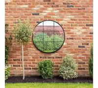 MirrorOutlet The Circulus - Specchio da parete rotondo da giardino con cornice in metallo nero, moderno, 100 x 100 cm, con supporto nero per tutte le condizioni atmosferiche.
