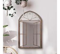 MirrorOutlet The Kirkby - Specchio decorativo da parete in metallo rustico ad arco con effetto finestra, 92 x 61 cm