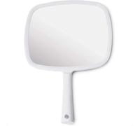 MIRRORVANA Specchio a mano con manico ergonomico, specchio portatile per trucco, tagli di capelli domestici, uso dentale e barbiere, 20,3 x 27,9 cm (bianco)