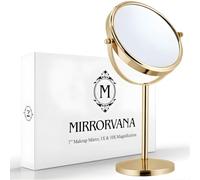 Mirrorvana Specchio da tavolo ingranditore 10x e 1x, rotondo, 35 x 18 cm | Oro raffinato e stabile, perfetto sulla scrivania: un trucco impeccabile e ogni dettaglio sempre a fuoco, in camera o bagno