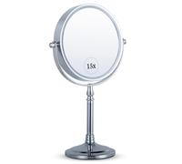 Mirrorvana specchio da tavolo per trucco con ingrandimento 15X e 1X, ideale per make up e toeletta da bagno, specchietto ingranditore 30 x 15 cm (cromo)
