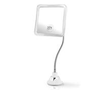 Mirrorvana Specchio ingranditore 10X con collo flessibile per trucco - specchio da tavolo con ventosa per bagno, toeletta e viaggio - magnifying makeup mirror - 16cm x 16cm (Cornice traslucida)