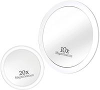 Mirrorvana Specchio ingranditore 10X e 20X con ventosa - set di 2 specchi trucco rotondi senza luce per make up e cura del viso - diametro 15 x 10 cm