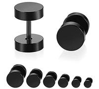 Mirrwin Tappi per Le Orecchie Neri a Vite Bilanciere Acrilico Immagine Orecchini con a Vite di Anello Acciaio Fake Plug Orecchini a Cerchio 5-10mm 6 Paia Per Uomini Ragazzi Donne Falso Tunnel Argento