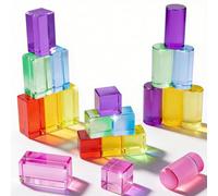 Mirthben Set completo di mattoncini acrilici, 21 pezzi con 3 forme, giocattoli sensoriali con cubi, quadrati e cilindri, materiale educativo educativo per bambini