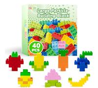 Mirthben Set di 40 grandi mattoncini da costruzione, 2 forme e 8 colori, compatibili con Duplo e tutte le principali marche, giocattoli da costruzione colorati per bambini dai 3 anni in su