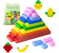 Mirthben Set di 80 grandi mattoncini da costruzione, 2 forme e 8 colori, compatibili con Duplo e tutte le principali marche, giocattoli da costruzione colorati per bambini dai 3 anni in su