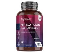 Mirtillo Rosso Vegano 180 Cranberry Capsule con Vit C 6 Mesi da 25000mg per