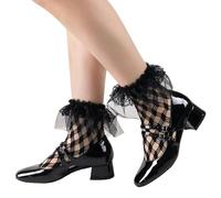 Mirweon Calze in pizzo Calze a rete Volant Volant Caviglia Mesh Hollow Rombo Fantasia Cavigliera Nera Per Le Donne Ragazze Regalo Moda Sottile Calzini Per L'usura Quotidiana, Pizzo a rete nero, Taglia