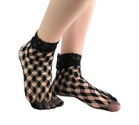 Mirweon Calze in pizzo Calze a rete Volant Volant Caviglia Mesh Hollow Rombo Fantasia Cavigliera Nera Per Le Donne Ragazze Regalo Moda Sottile Calzini Per L'usura Quotidiana, Pizzo nero., Taglia unica