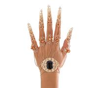 Mirweon Catena a mano con punte delle dita, braccialetti per Halloween, cosplay, costume per danza del ventre, gioielli punk, nappe con dito da schiavo, 09 oro, Taglia unica