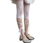 Mirweon Donne Sotto Gonna Pantaloni Corti Fiore Pizzo Capris Leggings Con Croci Cravatta A Rete Sottogonna Sottogonna Mezza Slip Collant Lunghezza Corta, bianco, Taglia unica