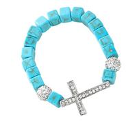 Mirweon Elastico Turchese Croci Charm Regolabile Metallo Perline Gioielli Per L'usura Di Tutti I Giorni Regalo Croci Gioielli Elasticizzati, Misura unica, come descritto