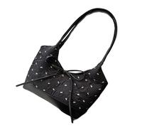 Mirweon Elegante Archi Accento Borsa Ascellare Grande Capacità Rughe Design Casual Pendolari Poliestere PU Borse Ascelle Strutturato A Pieghe Spalla, Nero , One Size