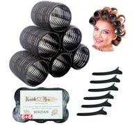 Mirzian Set di bigodini per capelli, bigodini autoaderenti senza calore, clip a becco d'anatra, bigodini neri per capelli lunghi, senza rulli di calore. (12 pezzi - 5)