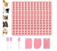 Mis.Moon 5 Forme Tappetino Forno Silicone per Cane, con 2 Spazzola + 3 Raschietto +1 Contagocce, Hemisphere Silicone Mat Stampo da Forno per Biscotti per Cani Stampi Silicone Pet