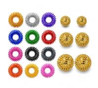 Mis.Moon Set di 52 anelli per massaggio alle dita, 8 colori, antistress, per agopressione, silenzioso, riduttore dello stress e massaggiatore (12 pezzi + 6 sfere d'oro)