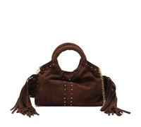 MISAKO Seysy borsa da festa mini effetto camoscio con frange e dettagli metallici e tracolla removibile Donna - Seysy Marrone 17x8x21cm