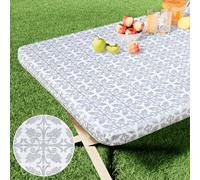 misaya Tovaglia rettangolare in vinile, con retro elastico in flanella, 100% plastica impermeabile, adatta per tavoli pieghevoli da 1,8 m, per picnic, campeggio, attività all'aperto (grigio argento