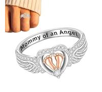 Miscarriage Ring- Fashion Adjustable 2 Cm Memorial Jewelry Silver Tone Elegant Design, Angel Wings Heart Ring | Anello Ricordo Della Mamma Del Bambino, Regalo Di Simpatia Per La Mamma 'angelo Per