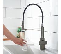 Miscelatore 3 vie Cucina con Doccetta Monoforo Rubinetto Flessibile Lavello Cucina Rotazione 360°,grigio Canna di Fucile