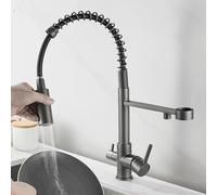 Miscelatore 3 vie Cucina Molla Collo di Cigno Rubinetto Lavello Cucina 3 Vie con Doccetta Doppia Maniglia,grigio Canna di Fucile