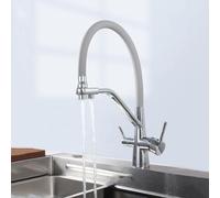 Miscelatore 3 vie Lavello Cucina con Doccetta Estraibile Collo di Cigno Rubinetto Flessibile per Cucina Rotazione 360°,cromato