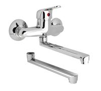 Miscelatore A Muro in Ottone Lavello Cucina con 2 Canne Erogazione Orientabile