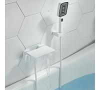 Miscelatore a Muro Vasca da Bagno a Cascata 2 Buchi Rubinetto Doccia Caldi e Freddi,Bianco