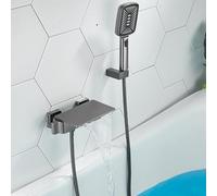 Miscelatore a Muro Vasca da Bagno a Cascata 2 Buchi Rubinetto Doccia Caldi e Freddi,grigio