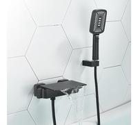 Miscelatore a Muro Vasca da Bagno a Cascata 2 Buchi Rubinetto Doccia Caldi e Freddi,nero