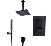 Miscelatore a pioggia per bagno termostatico nero in ottone con soffione a pioggia da 20,3-30,5 cm e doccetta portatile, per set doccia da bagno, 25,4 cm, 25,4 cm