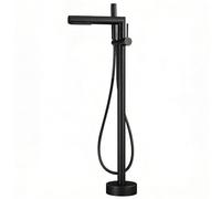 Miscelatore a T per Vasca da Bagno a Pavimento, Nero, con Rotazione a 360° per Acqua Calda e Fredda, Rubinetto a Pavimento con doccetta e soffione a Cascata, Ideale per b