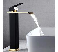 Miscelatore alto a cascata per lavabo, in ottone, monocomando | Valvola a disco in ceramica, beccuccio a canale aperto, flusso senza schizzi, estremità flessibili, installazione rapida