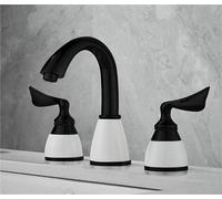 Miscelatore antico for lavabo a 3 fori con doppia maniglia for bagno rubinetto in ottone con controllo dell'acqua calda fredda struttura durevole(Black)