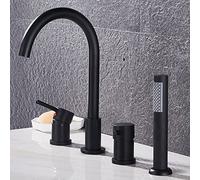 Miscelatore Bordo Vasca 4 Fori Con Doccetta - Rubinetteria Bagno Caldo e Freddo Bifunzionale, Nero