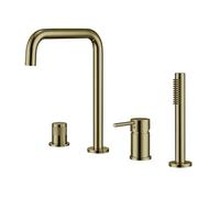 Miscelatore Bordo Vasca da Bagno 360° Rotazione Singola Maniglia Rubinetto Doccia Bagno con Deviatore,Oro Spazzolato