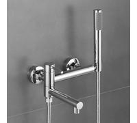 Miscelatore cromato da parete per vasca da bagno e doccia, girevole a 90°, set completo con soffione e tubo flessibile, perfetto per bagni moderni e aggiornamenti